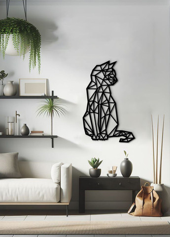 Декор для комнаты, интерьерная картина на стену "Геометрический кот", оригинальный подарок 40х25 см Woodyard (292112248)
