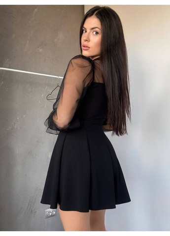 Черное праздничный женское платье с сеточкой на рукавах клеш No Brand