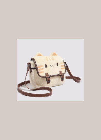 Сумка месенджер Котик плюшева жіноча на ремінці через плече підліткова кіт Пушин 20X5X17 біла No Brand (329880729)