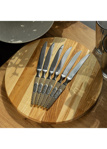 Набір столових ножів 6 штук ножі сервірувальні з нержавіючої сталі 22.7 см Срібло з золотом HP-20-36 Yiwu (370974227)