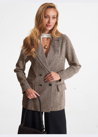 двобортний піджак бежевого кольору з принтом Dressa (324103526)