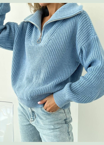 Женский свитер с молнией на горловине голубого цвета р.42/46 391545 New Trend (285710925)