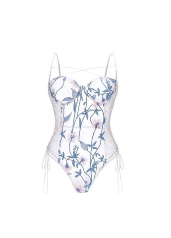 Соблазнительный боди с цветочной вышивкой, Белый эротический полупрозрачный боди со шнуровкой по бокам No Brand боді з квітковою вишивкою білий (361030073)