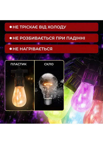 Уличная гирлянда в стиле ретро светодиодная мультиколор S14 на 10 LED ламп длиной 5 метров S14ML (A-032807) Garlando (358933730)