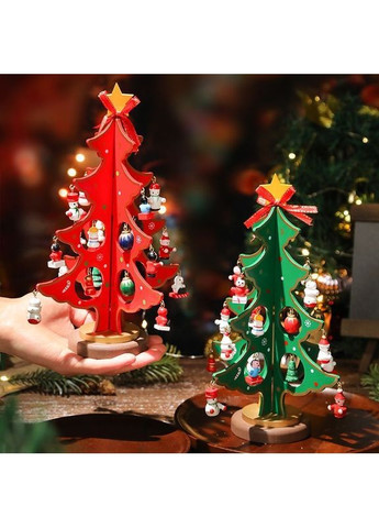 Червона настільна декоративна дерев’яна ялинка з іграшками, 22 см No Brand (315101610)