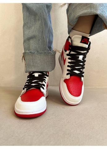 Білі Осінні кросівки чоловічі nike air jordan 1 retro white university red найк аір джордан No Brand