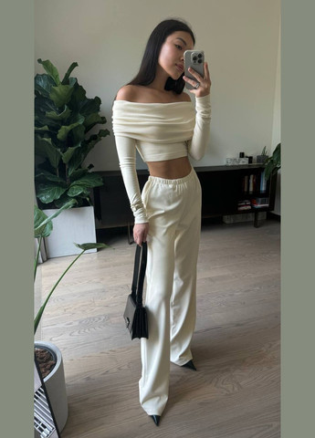 Ніжний демісезонний костюм двійка з турецького рубчика в'язаний (ангора), приємний до тіла костюм 2-ка (укорочений топ+штани) No Brand 722-1 (308796663)