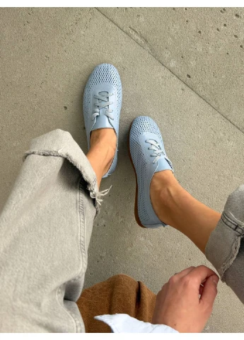 Голубые кожаные мокасины No Brand