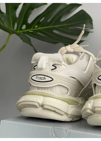 Кроссовки женские и мужские Balenciaga Track Dirty White Black Logo | Баленсіага Трек белые демисезоны (382800064)
