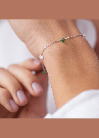 Браслет в белом золоте (зеленые и белые фианиты) б05136 18 18 Oniks (264025032)