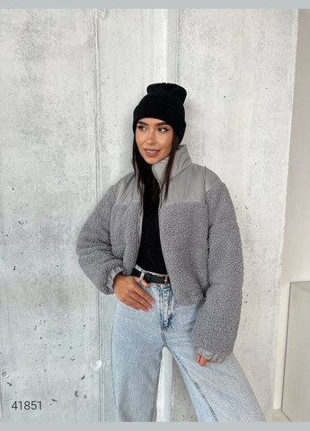 Серая демисезонная женская куртка из искуственного меха Liton