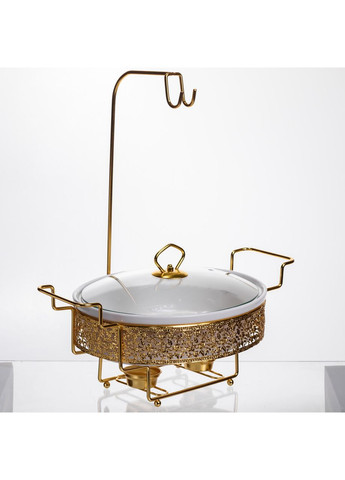 Мармітниця настільна порцелянова 2.5 літра марміт круглий на підставці Білий із золотом YL-76 Yiwu (370974010)