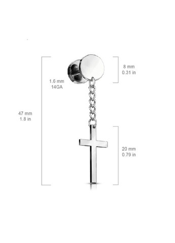Сережка з сталі з підвіскою у формі хреста (фейк-плаги) PSFX021-ST Spikes (333698172)