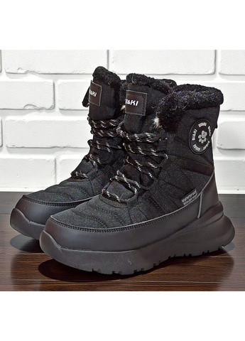 Черные зимние подростковые ботинки для девочки,зимние ботинки для девочки подростка,зимние хайтопы для девочки,дутики для подростка Biki со шнурками