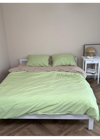 Постільна білизна з резинкою Зелений з Беж, сатин Двухспальний розмір, наволочки 50/70 No Brand (364220208)