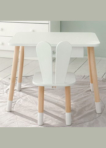 Дитячий столик і стільчик зайчик білий. Столик із шухлядою для олівців і розмальовок 73587 No Brand (361259115)