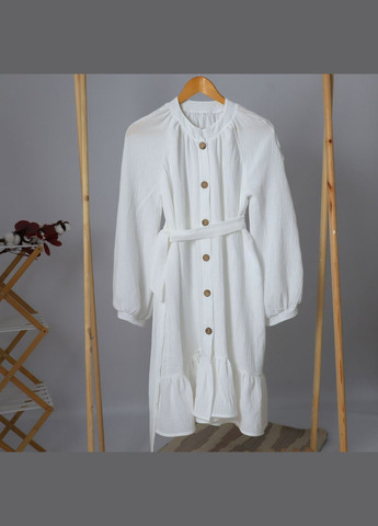 Білий святковий, повсякденний, кежуал жіноче муслінове біле ошатне плаття з довгим рукавом оверсайз, а-силует, сукня-сорочка No Brand однотонна