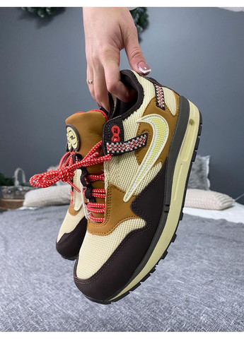 Бежевые демисезонные кроссовки мужские nike air max 1 t.scott cactus jack b найк аир макс No Brand