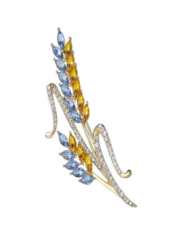 Золотиста патріотична подвійна брошка Колосся пшениці з кристалами символ України жовто блакитна Fashion Jewelry (292144496)