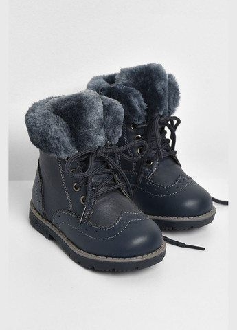 Зимние сапоги детские для мальчика зима темно-синего цвета Let's Shop на шнурках