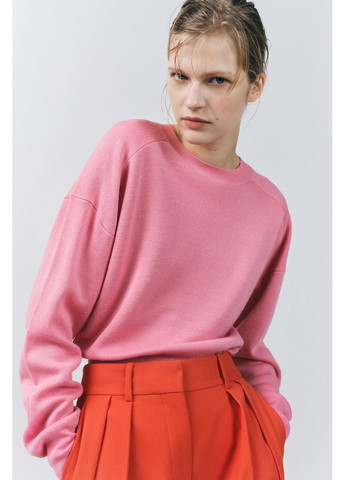 Рожевий однотонний светр із змішаної вовни та альпака Zara