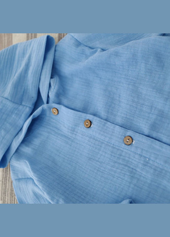 Блакитний літній дитячий мусліновий літній блакитний костюм сорочка з капюшоном штани з сорочкою, брючний No Brand