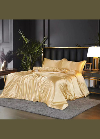 Атласна постільна білизна Полуторний Кремовий 145 x 210 з простирадлом на гумці (141406) No Brand (308754840)