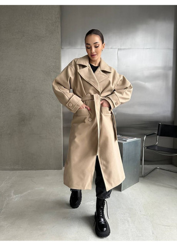 Бежеве демісезонне Пальто з поясом із кашеміру Garna