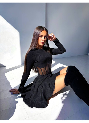 Чорна вечірня сукня з мустанг рубчик — замір в описі GD/GL Модний простір однотонна