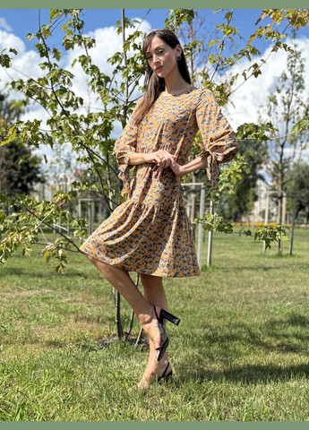 Гірчична сукня вільного крою із зав'язками на рукавах 5796 Cat Orange