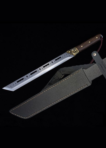 Ніж мисливський туристичний у японському стилі Танто подарунковий із дерев'яною ручкою в чохлі з екошкіри Columbia (346597106)