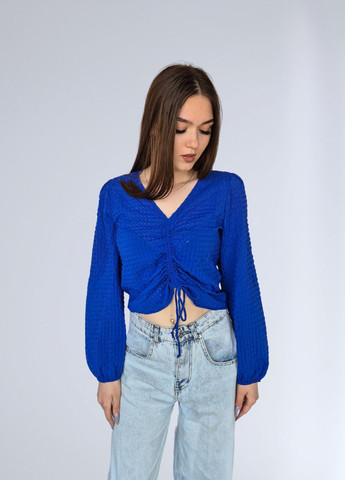 Топ жіночий з довгими рукавами стягується спереду Синій Only (334305379)