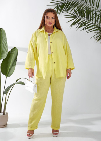 Костюм женский из льна (рубашка + брюки) No Brand (328604743)