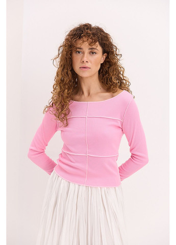 Женский лонгслив в розовый рубчик со швами наизнанку Arjen (361056799)