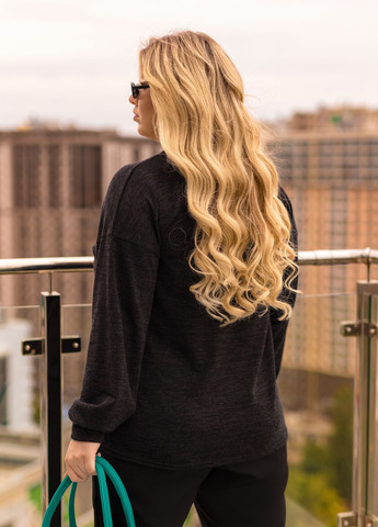 Чорний демісезонний жіночий пуловер в'язаної фактури оверсайз фасону пуловер No Brand