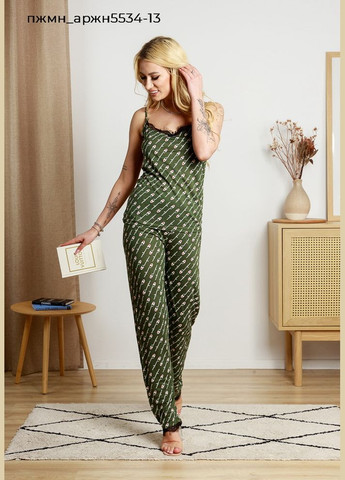 Прозорий комплект жіночий з гіпюром майка та брюки Pijamoni