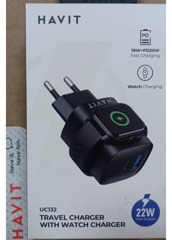 Зарядное устройство HV-UC132 22W USB-A+USB-C+Watch Charger Black Havit (363970190)