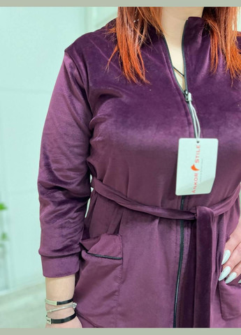 Велюровий халат жіночий для дому батал 4XL фіолетовий (П4К-batal-velur-005-07) No Brand (306633587)