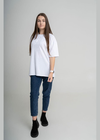 Жіноча футболка oversize з геометричним білим орнаментом по білому "Низина" L-XL Melanika g-99 (285763840)