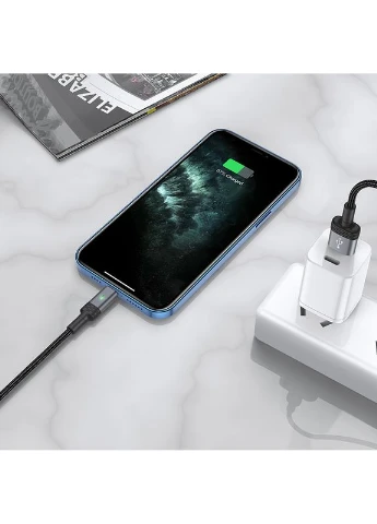 Кабель BU30 USB to iP, 2.4A, 1.2m, nylon, aluminum connectors, light indicator, Black (6974443380606) Borofone BU30 Lynk smart power-off charging data cable (372685152)