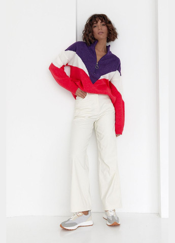 Женская трехцветкая кофта с молнией на воротнике 01215 Lurex (280910168)