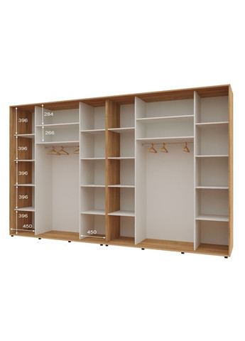 Шафа-купе чотиридверна 340*60*210 см Дуб золотий ДСП + Дзеркало + Дзеркало + ДСП Максі Комфорт Меблі (360431767)