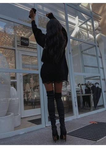 Чорний жіночий вовняний светр туніка рванка подовжений теплий чорний You Best