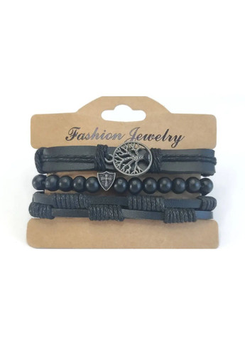 Набір плетених шкіряних браслетів універсального розміру в чорному кольорі "Гральні карти" No Brand (367623419)