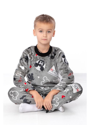 Сіра зимня тепла принтована махрова піжама для хлопчика (толстовка та штани) (p-8670) Носи своє