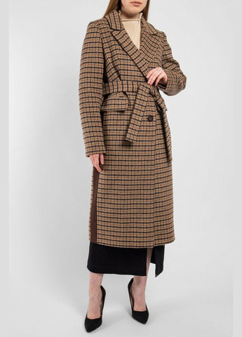 Коричневое демисезонное Пальто женское шерстяное в клетку коричневое MKCR222-2 Modna KAZKA