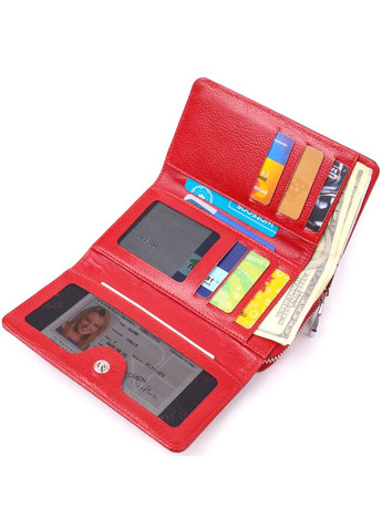 Жіночий гаманець з лакованої фактурної шкіри з монетницею 21428 Червоний Karya (306881943)