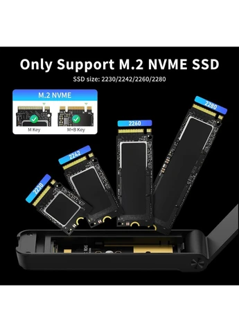 Корпус для m2 FIDECO nvme sd usb 32 gen 2 10gbps usb c sandwich стиль безинструментальная установка m, m-b key черный No Brand (388579599)