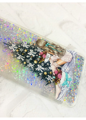 Чехол с плавающими блестками на Xiaomi Redmi Note 13 4G Серебро Девушка возле ёлки (принт 139) CASE CONTROL (360711447)