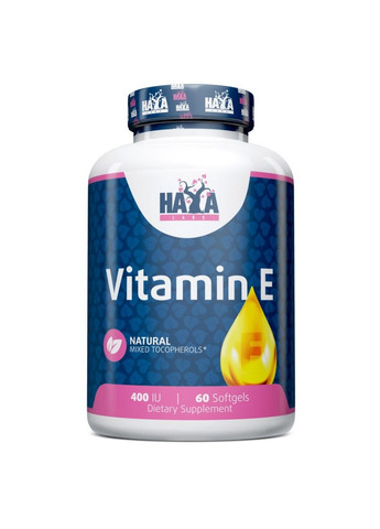 Вітаміни та мінерали Vitamin E 400 IU Mixed Tocopherols, 60 капсул Haya Labs (293421371)